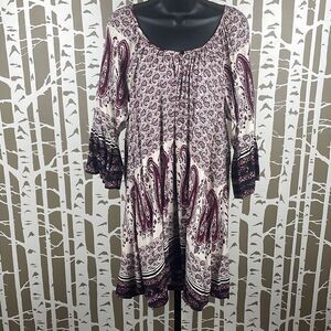 Altar’d State Boho Paisley Print Baby Doll Dress 3/4 Sleeves M